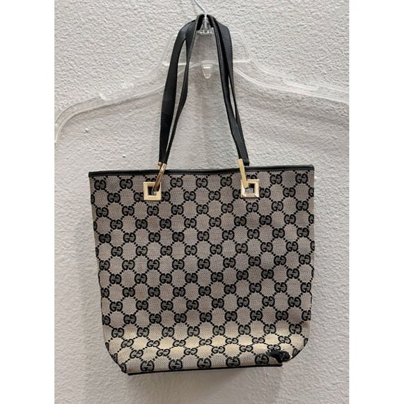 GUCCI Handbag Tote Bag GG Pattern Authentic Designer Luxury Tan Black - Picture 1 of 12